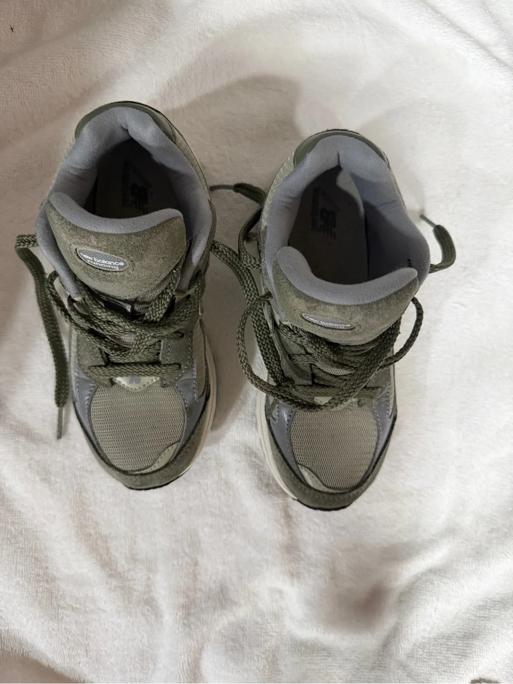 New Balance Kids Olive Green and Gray Sneakers